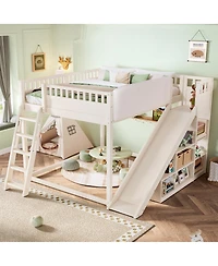 Streamdale Furniture Queen Size Loft Bed with Storage, Ladder, and Slide