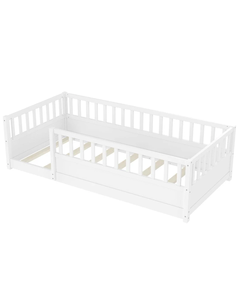 Streamdale Furniture Twin Size Montessori Floor Bed with Security Barrier and Door