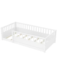 Streamdale Furniture Twin Size Montessori Floor Bed with Security Barrier and Door