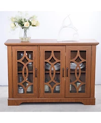 Streamdale Furniture Sideboard with 3 Glass Doors, Adjustable Shelf, Dark Oak Laminate