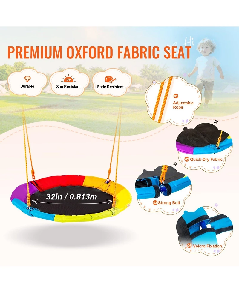 Mecale Backyard Swing Set, 440 lbs Load Capacity, A-Frame Metal Swing Stand with Saucer Swing Seat and Belt Swing Seat, Adjustable Rope