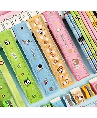 Htutwoo 5PCS Cartoon Pencil Stationery Set, Eraser, Ruler, Pencil Sharpener and 2 Pencils