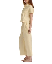 Tommy Hilfiger Women's Cropped Button Down Shirt and Pajamas, 2-Piece Set