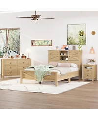 Streamdale Furniture 3-Piece Farmhouse Full Bed Set w/ Sliding Door Headboard, Nightstand & Dresser