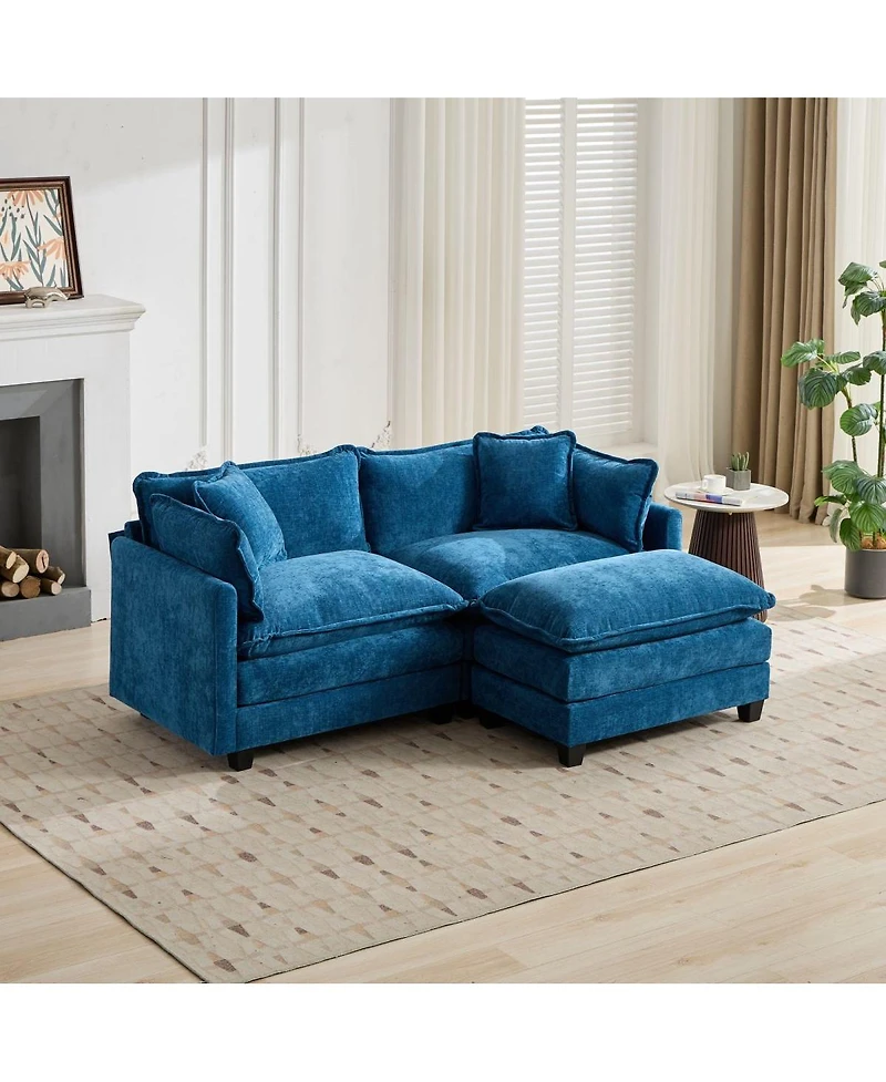 Streamdale Furniture Streamdale Cloud Sofa Ottoman, Modern Sectional Couch for Living Room, Blue Chenille Fabric