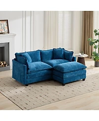 Streamdale Furniture Streamdale Cloud Sofa Ottoman, Modern Sectional Couch for Living Room, Blue Chenille Fabric