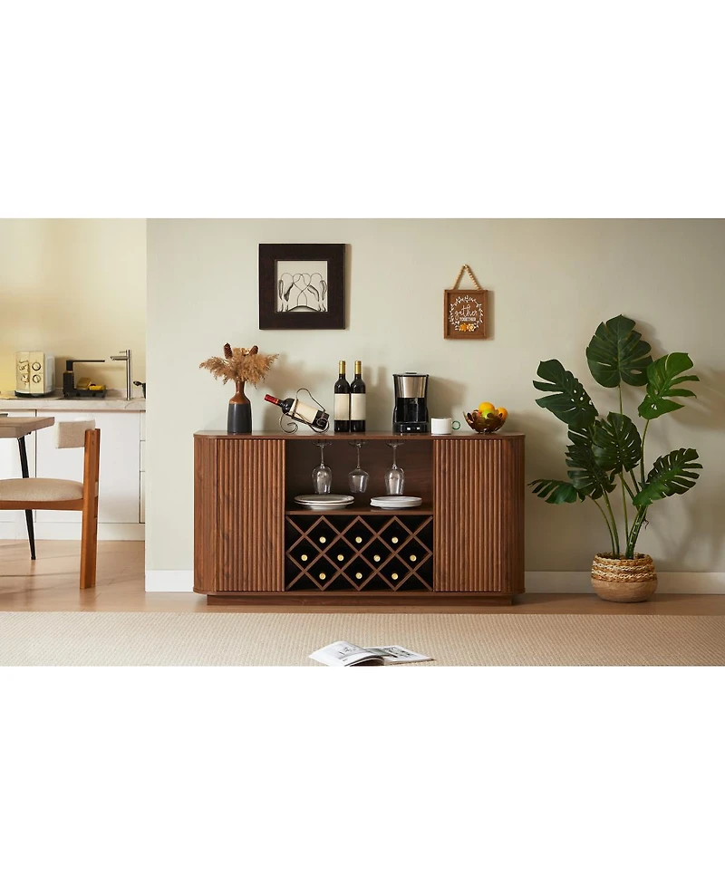 Streamdale Furniture 58" Modern Wavy Curve Sideboard - Multifunctional Storage Cabinet with Wine Rack