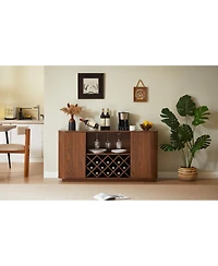 Streamdale Furniture 58" Modern Wavy Curve Sideboard - Multifunctional Storage Cabinet with Wine Rack