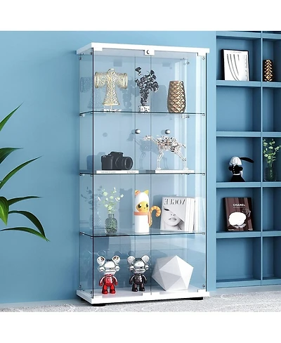 Streamdale Furniture Glass Display Cabinet 4-Shelf 2 Doors with Led Light Lockable White