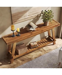 Tribesigns 63" Solid Wood Console Table, 2-Tier Farmhouse Entryway & Sofa Table, Brown