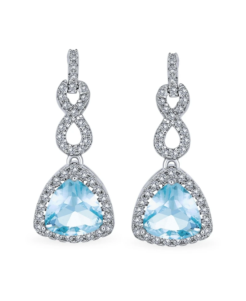 Bling Jewelry 5CT Aqua Blue Cz Halo Cubic Zirconia Trillion Cut Infinity Chandelier Earrings Silver
