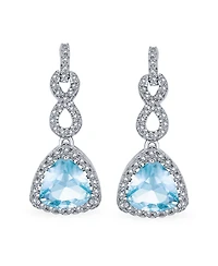 Bling Jewelry 5CT Aqua Blue Cz Halo Cubic Zirconia Trillion Cut Infinity Chandelier Earrings Silver