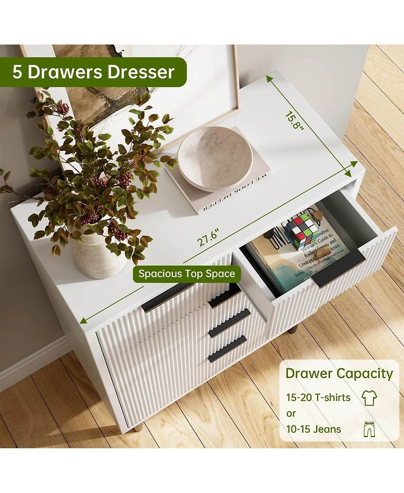 Gaomon Wave Fluted 5 Drawer Dresser, 38'' Tall Chest of Drawers with Anti-Tipping Device