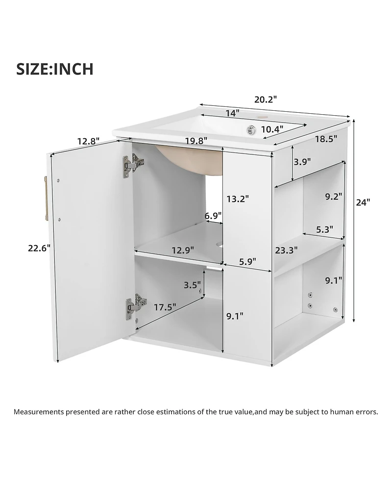 Busdays 20" Wall Mounted Bathroom Cabinet with Side Cabinet Combo, Bathroom Cabinet with Soft-Closing Door, Modern Bathroom Vanity with Sink.