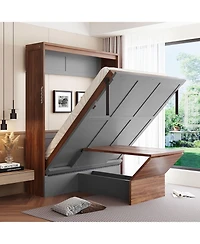 Streamdale Furniture Full Size Murphy Bed with Foldable Desk – Space Saving Wall Bed