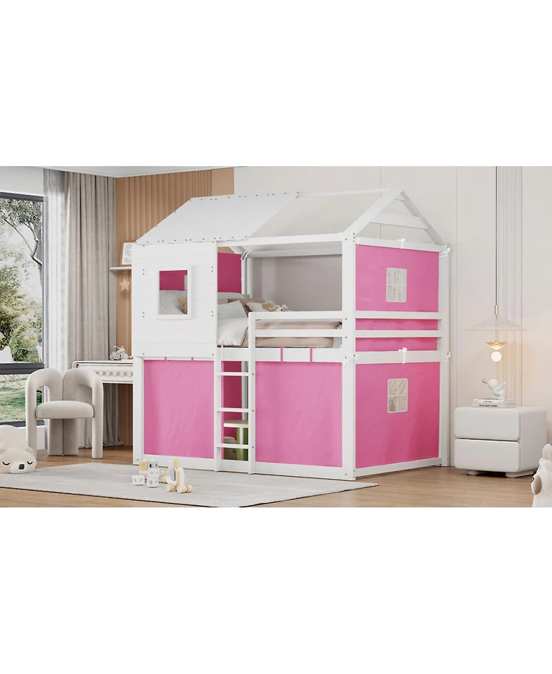 Streamdale Furniture Full Size Bunk Wood House Bed with Tent