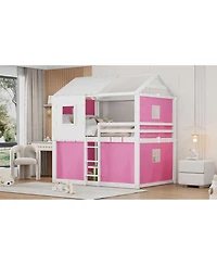 Streamdale Furniture Full Size Bunk Wood House Bed with Tent