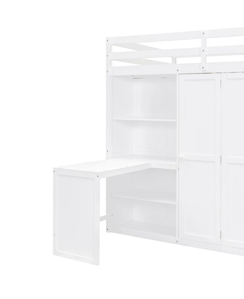Streamdale Furniture Full Size Loft Bed with Wardrobe, Desk and Shelves