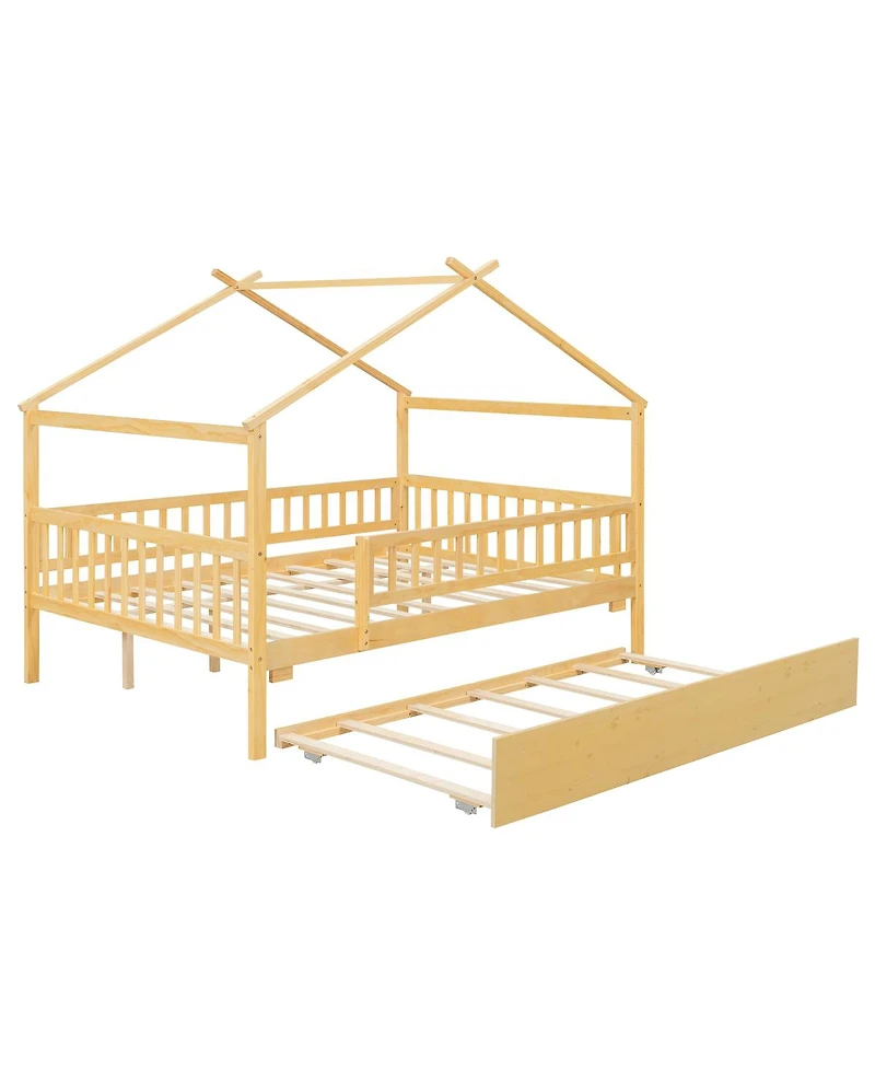 Streamdale Furniture Full Wooden House Bed with Twin Trundle