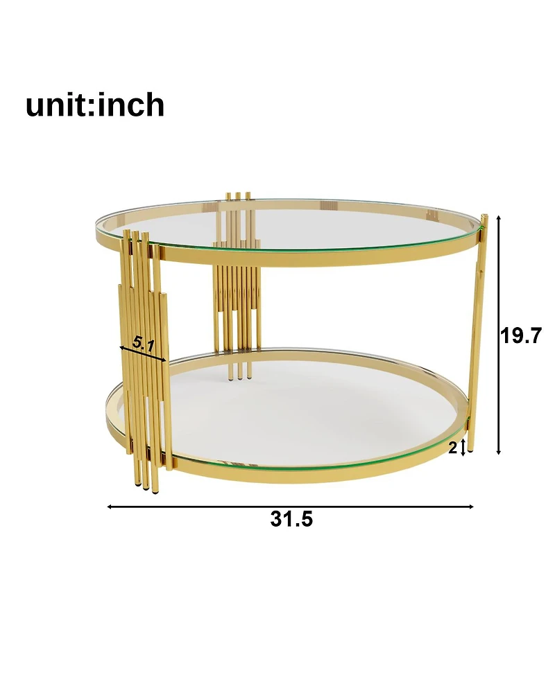 Streamdale Furniture Living Room Table Set: 3-Piece Round Glass & Gold Metal Tables