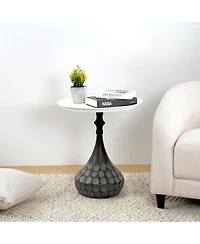 Streamdale Furniture Streamdale Accent Metal Coffee Table, Pedestal, Hand-hammered, White+Black