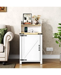Streamdale Furniture Farmhouse Barn Door Nightstand with Charging Station