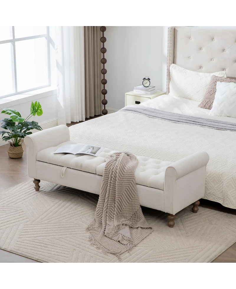 Streamdale Furniture Modern Upholstered Storage Bench with Double Lids & Rolled Armrest