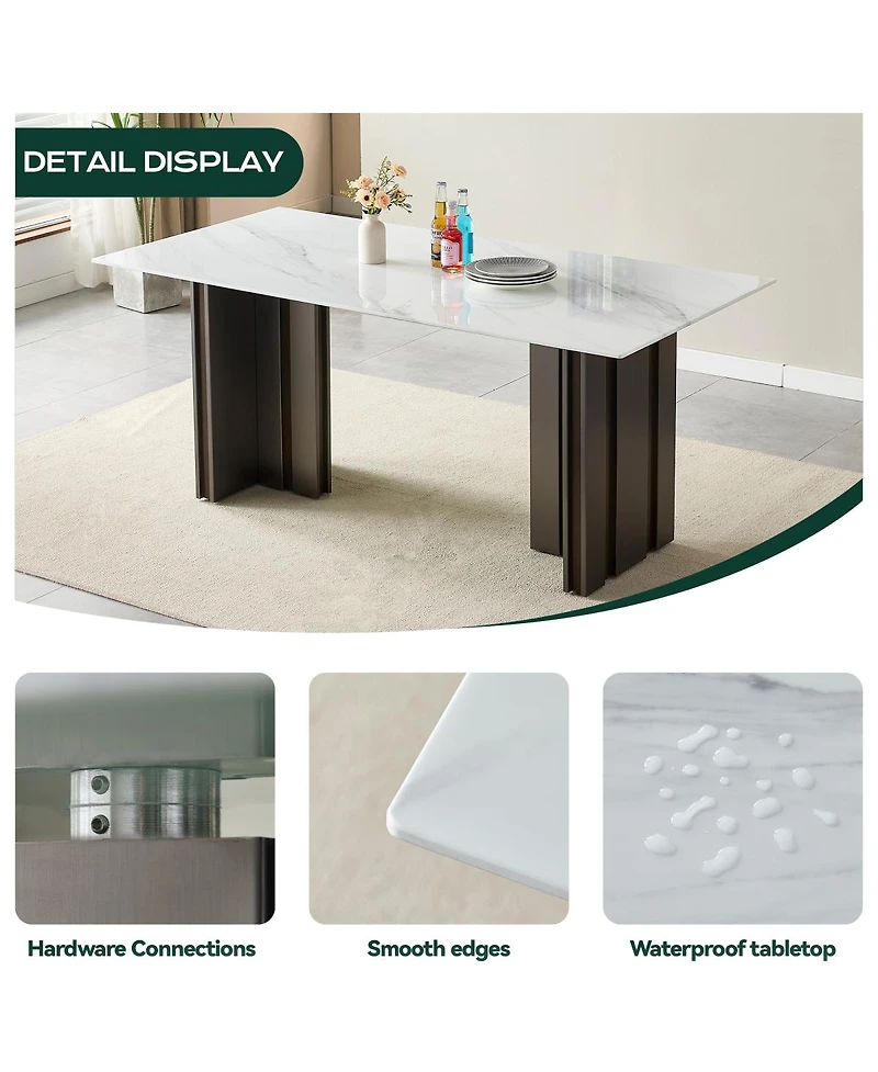 Streamdale Furniture Streamdale 69" Rectangular Dining Table, Modern Style, Tempered Glass Marble Top, Gray Legs