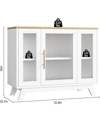 gaomon 36 Inch Sideboard Buffet, Decorative Cabinet with Fluted Glass Doors and Adjustable Shelves, Modern Coffee Bar for Kitchen, Dining Room