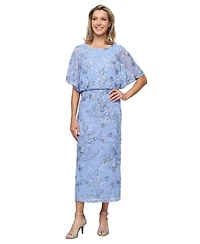 Sl Fashions Women's Sequined Blouson Midi Dress