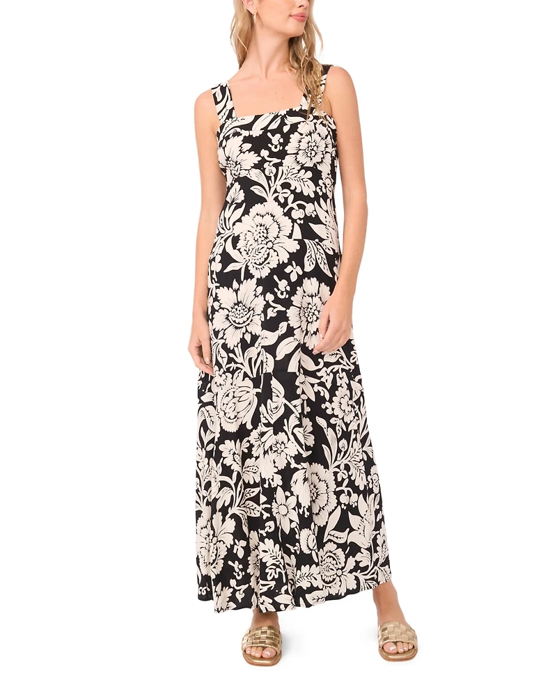 Vince Camuto Women's Floral Square-Neck Smocked-Back Sleeveless Maxi Dress