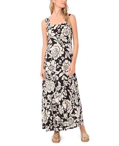 Vince Camuto Women's Floral Square-Neck Smocked-Back Sleeveless Maxi Dress