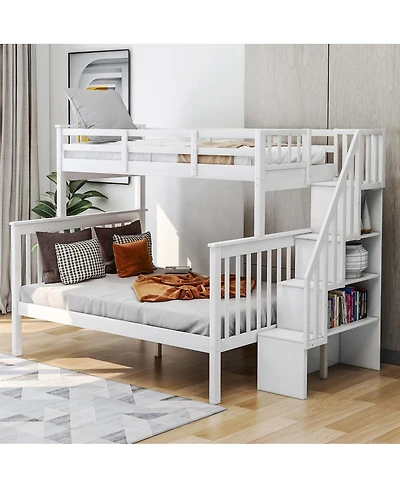 Streamdale Furniture Stairway Twin-Over-Full Bunk Bed with Storage and Guard Rail