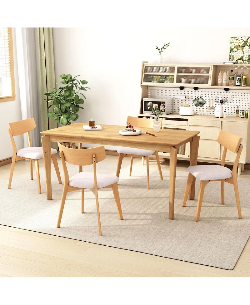 Streamdale Furniture Mid-Century Walnut Upholstered Dining Chairs, Set of 4, Light Beige+Natural