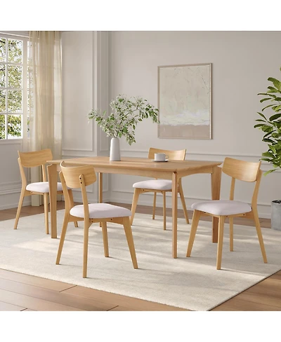 Streamdale Furniture Mid-Century Walnut Upholstered Dining Chairs, Set of 4, Light Beige+Natural