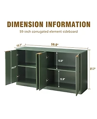 Streamdale Furniture 59-inch Modern Wavy Sideboard, Curved Contour 4-Door Storage Cabinet, Green