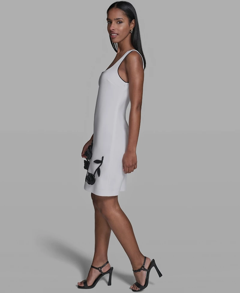 Karl Lagerfeld Paris Women's Contrast 3D Flowers A-Line Dress