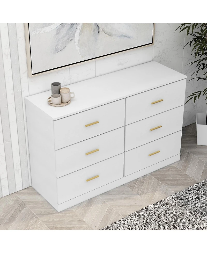 Streamdale Furniture Modern 6-Drawer Dresser - Wide Chest of Drawers for Bedroom