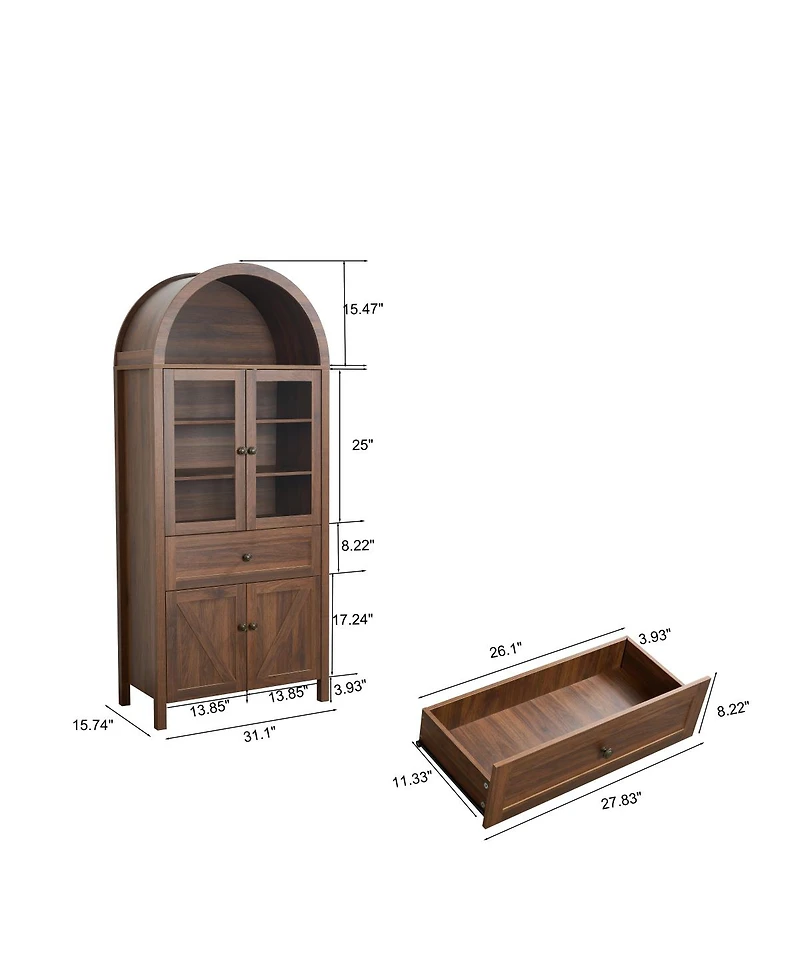 Streamdale Furniture Dome Cabinet, Walnut, high-quality materials, antique craftsmanship, large storage