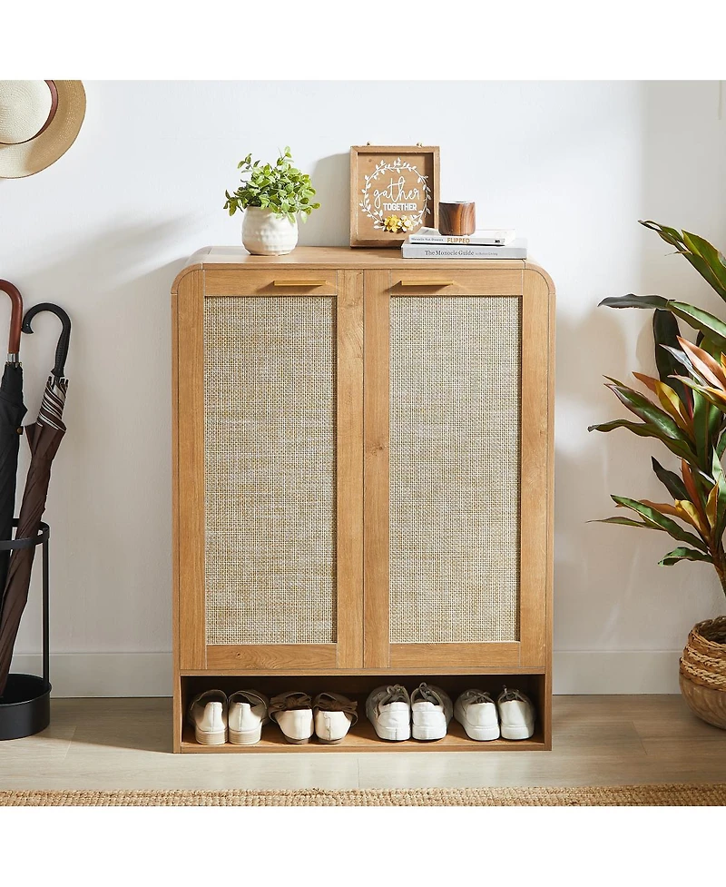 Streamdale Furniture Rattan Shoe Cabinet with Doors, 6-Tier Adjustable Shelves, Entryway Storage Organizer.