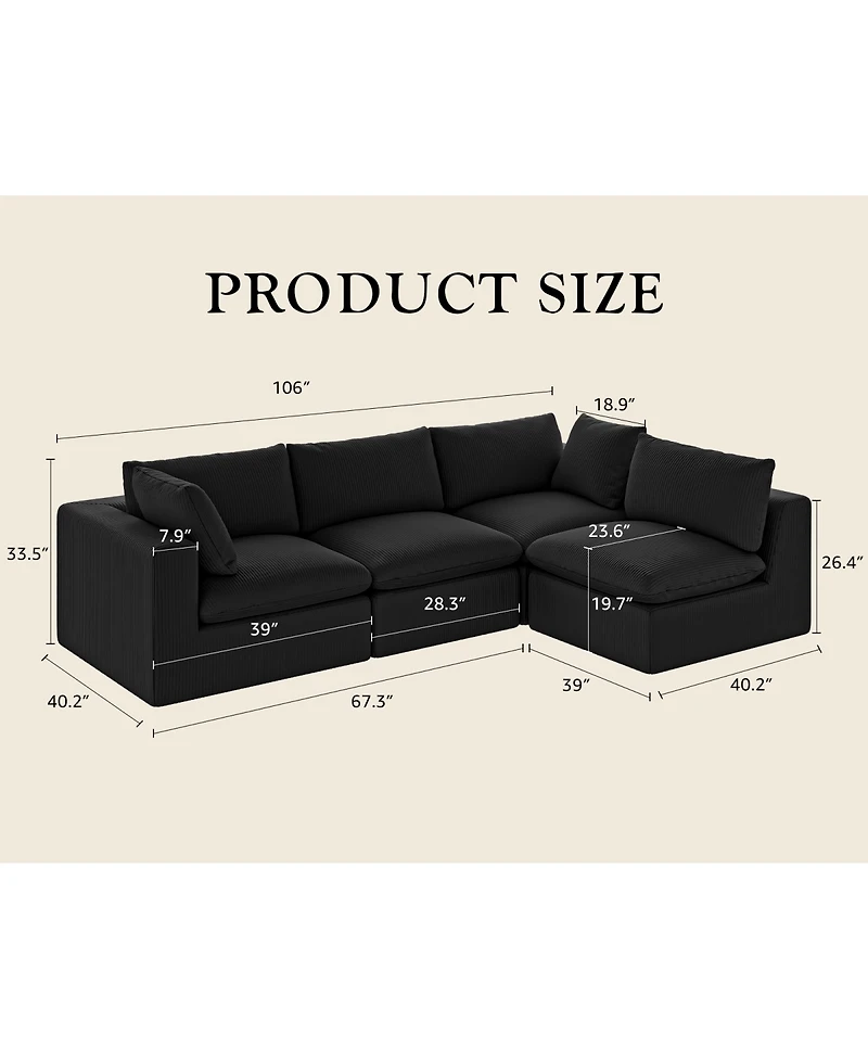 Streamdale Furniture Streamdale Modular Oversized Corduroy Sectional Sofa Couch with 2 Pillows