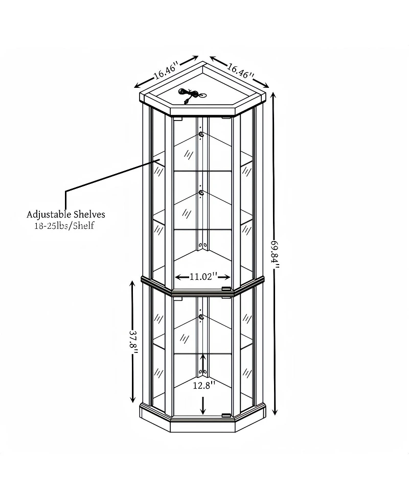 Streamdale Furniture Corner Lighted Curio Cabinet with Glass Storage, Antique White