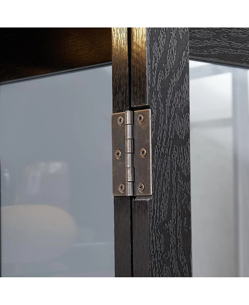 Streamdale Furniture Lighted Glass Curio Display Cabinet with Wood Frame