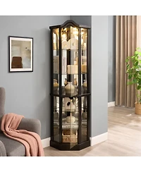 Streamdale Lighted Glass Display Corner Curio Cabinet with Adjustable Shelves - Black