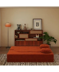 Streamdale Furniture Modern Floor Sofa with 2 Pillows, Convertible Plush Corduroy Sleeper Sofa Bed