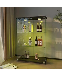 Streamdale Furniture Modern Led Glass Display Cabinet, 2-door 3-shelf, Transparent+Black