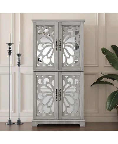 Streamdale 67.4"H 4-Door Mirrored Accent Storage Cabinet for Corner, Entryway, Living Room, Bedroom, Kitchen
