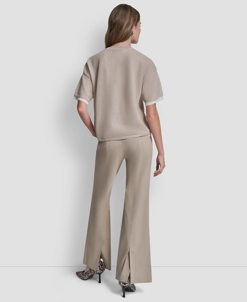 Dkny Women's Short-Sleeve Boxy 2-Layer Mesh Sweater