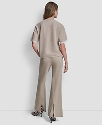 Dkny Women's Short-Sleeve Boxy 2-Layer Mesh Sweater