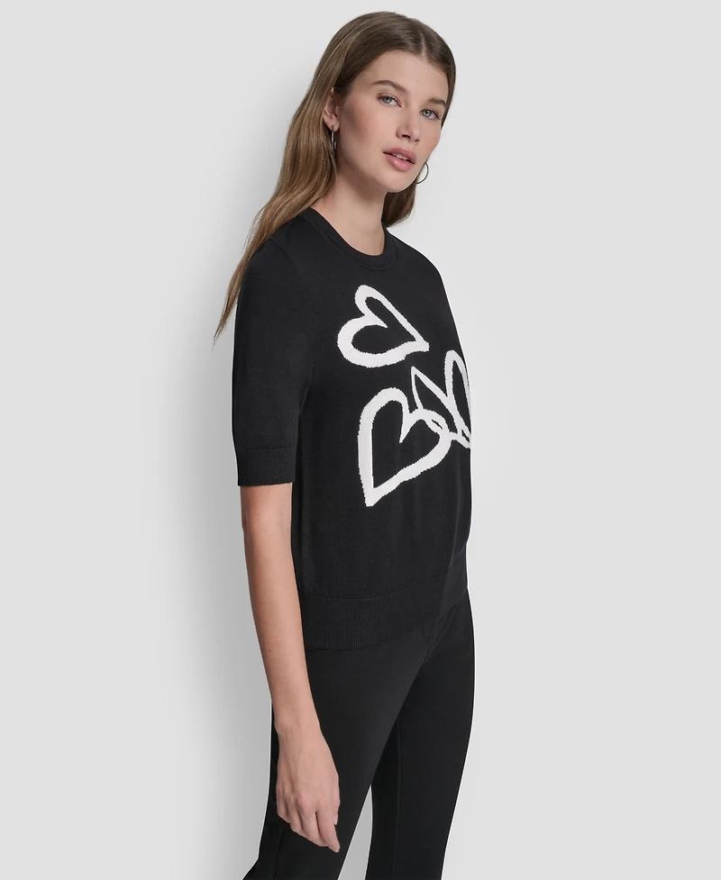 Dkny Women's Short-Sleeve Graffiti Hearts Sweater Top
